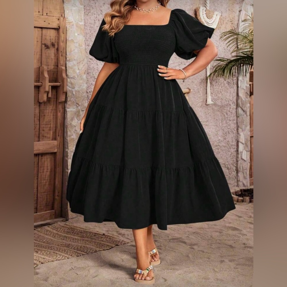 Women Plus Size Black One Piece Dress - 12(OXL)